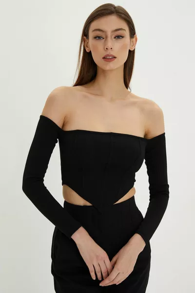 Женская черная укороченная блузка на молнии 