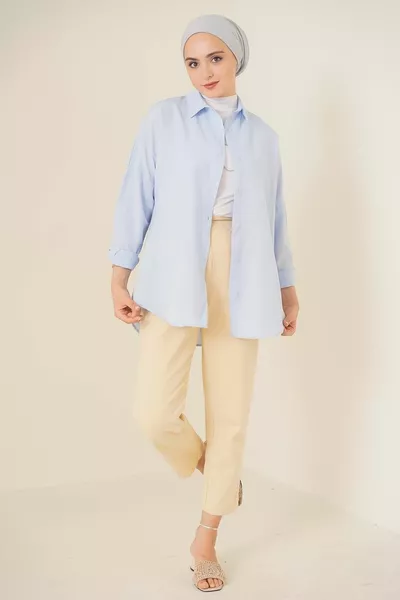  Оверсайз основна риза за хиджаб - светлосиня
