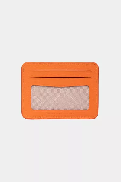  جلد طبيعي النساء الرجال حامل بطاقة محفظة برتقالي