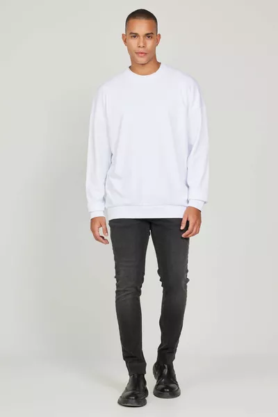 الرجال الأبيض القياسية صالح عادي قطع الصوف 3 الموضوع طاقم الرقبة قميص من النوع الثقيل