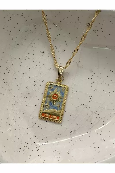Women's Gold Plated The Sun Tarot Card Plate Necklace