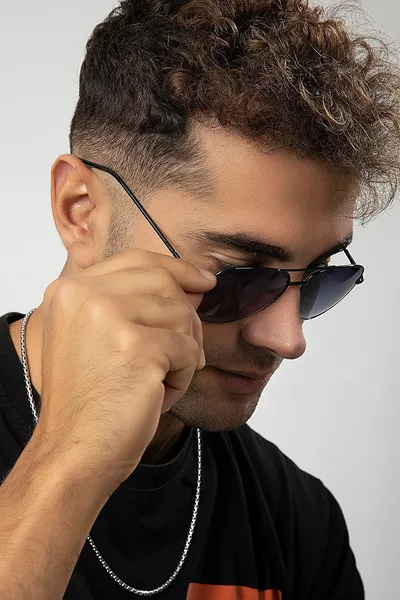 Tia Drop Aviator Schwarze Herren-Sonnenbrille