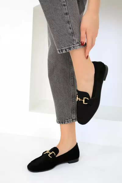 Zwart suède ballerina's voor dames 