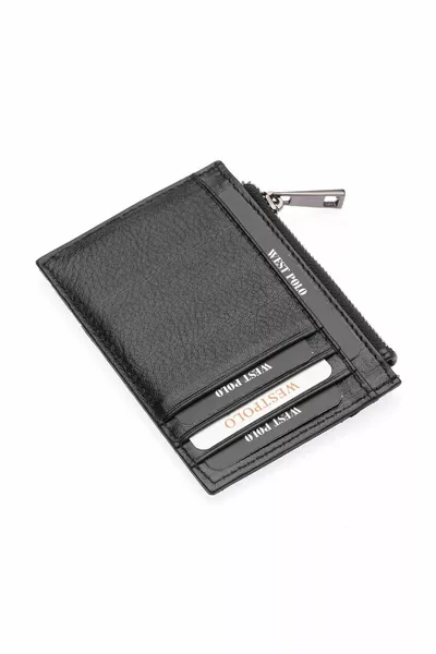 للجنسين أسود جلد طبيعي سستة عملة مقصورة حامل بطاقة