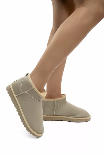 Damen Beige Wildleder Stiefeletten Schuhe mit dicker Sohle und Federn in