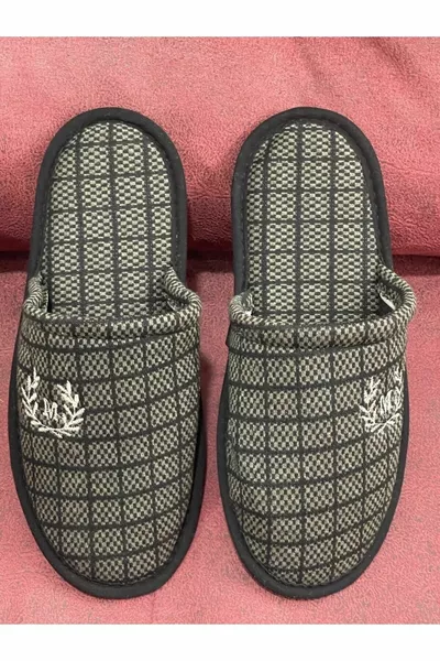 عزر الرجال منزل النعال مطرزة عارضة مغلقة الجبهة الشباشب ضيف الشتاء المنزل ضيف النعال الكاكي