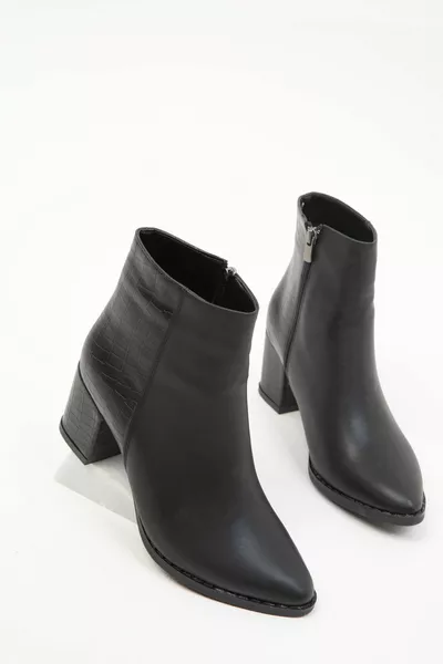 Schwarz-Schwarz Croco Damen Stiefel & Bootie 