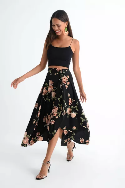 Women's Black-Powder Asymmetrical Skirt 