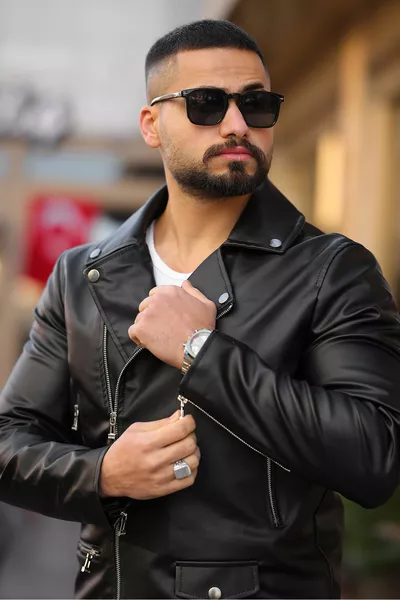 Мужская Новый Сезон Черная Байкерская Кожаная Куртка