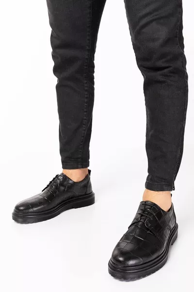 جلد طبيعي عالية نعل أحذية رجالية