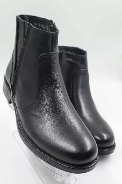 Мъжки студоустойчиви кожени козина с неплъзгаща се подметка с цип Черни ежедневни ботуши