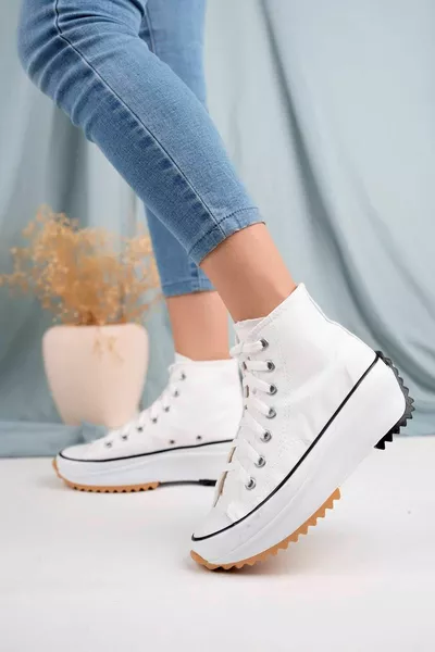 Толстая подошва Длинные белые льняные женские кроссовки