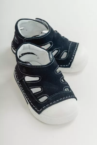 Unisex Kids Navy Blue Leather Orthopedic Support First Step Shoes