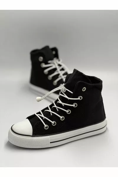 Garantiert Mädchen Gummi Schnürung Kinder Lange Convers Schwarz & Weiß  Größe