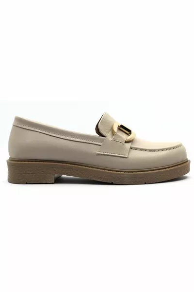 Feles Rubber Sole Buckle Detail Loafer Chaussures Femme BEIGE