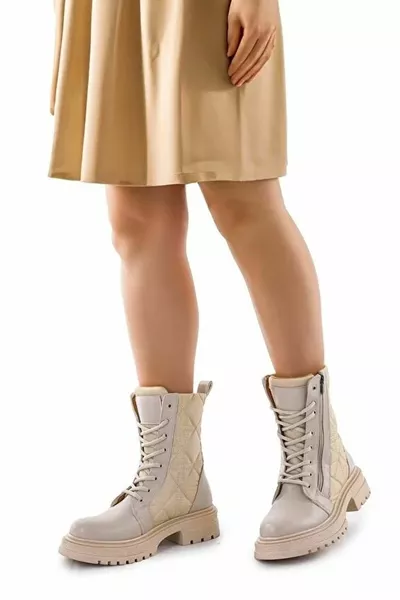 Feles Zipper Semelle en caoutchouc Bottes postales pour femmes BEIGE