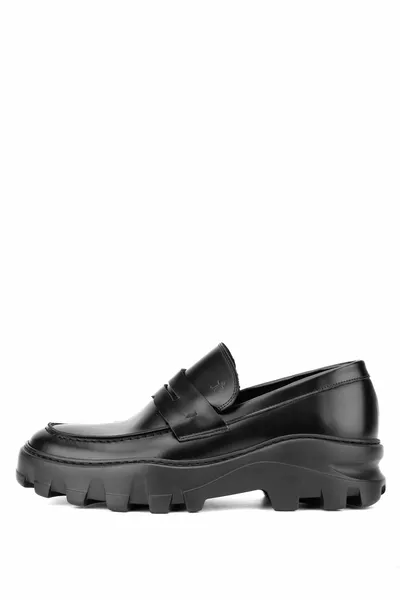 Mocassins à ouverture noire en cuir véritable pour hommes