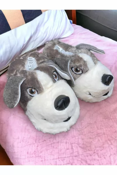 Femmes Café Crème Fluffy Chien Figure Orthopédique Silencieux Semelle Luxe Hiver Maison Panduf Chaussures