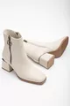 Bottes Femme Beige Fermeture éclair Bout carré Talon épais Fer Détaillé