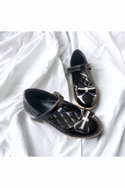 بنات أسود اللون أنيق الباليه الشقق مع نعال العظام