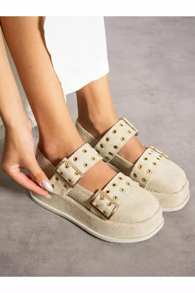 NELY Cream Suede Clasp Detail Women's Loafer