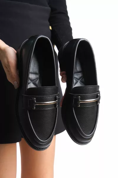 Scarpe Laofer Pelle Nera Donna