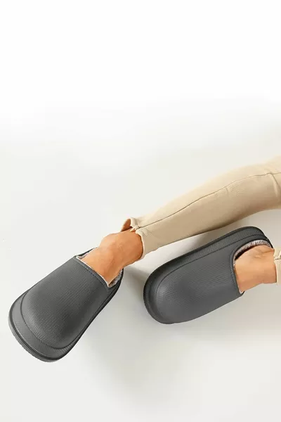 Women's Smoked Wander Fur Inside Matte Faylon Sole House Slippers 4cm 