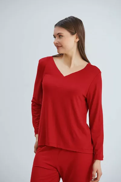 Viscose Knitted V-Neck Long Sleeve Women's Pajamas Set