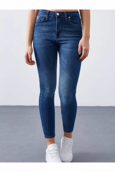 Blaue Damen High Waist Narrow Leg Skinny Lycra Denim Hose