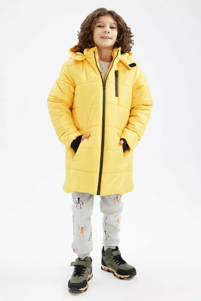 معطف طويل بغطاء رأس مبطن بغطاء للرأس للأولاد