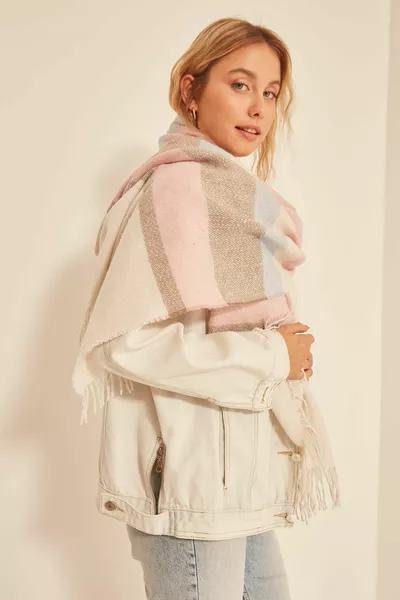  Sciarpa scialle spessa spessa bambino a righe miste miste testurizzate baby blu-rosa