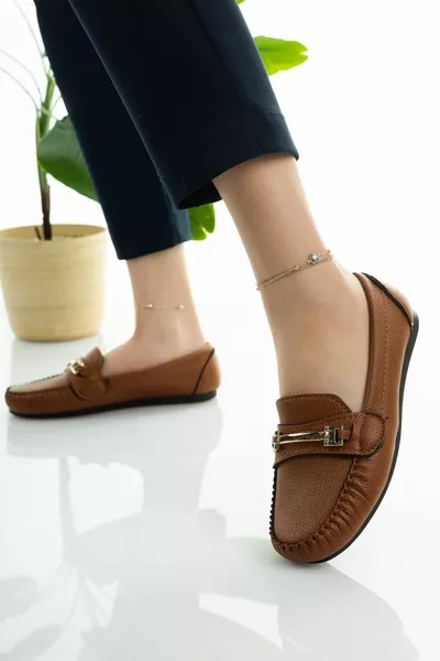 Ballerines pour femmes Tan Chain Boucle Léger Casual Sole Chaussures décontractées élégantes