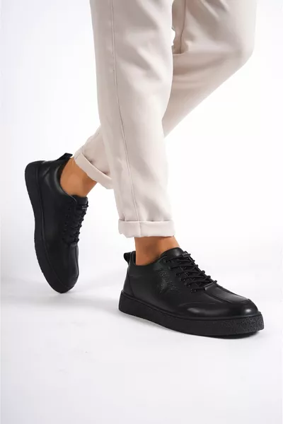 -S Echt Leer Zwart Heren Sneakers & Sneakers