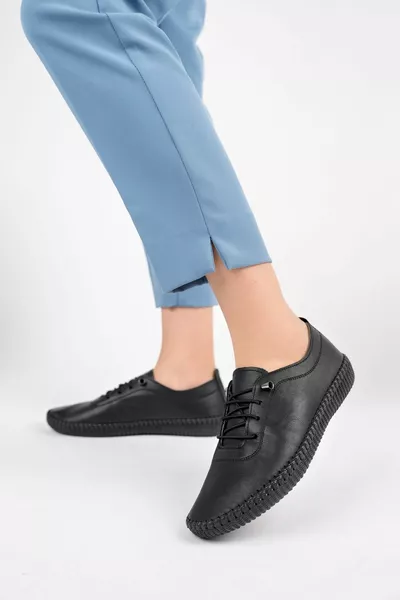 Cuir véritable Noir Femmes Cuir Casual Chaussures 