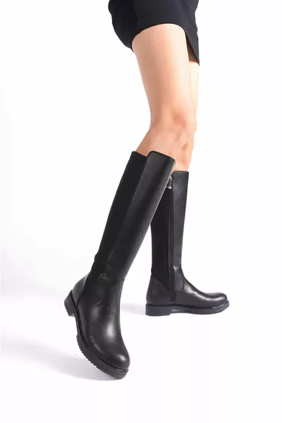 Schwarze Diver Fabric Kniestiefel für Damen