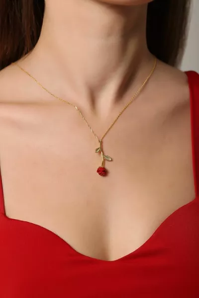 Rose Motif K Gold Plated Women's Necklace