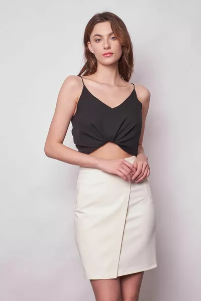 عالية الخصر التفاف مزدوج الصدر خفيفة الوزن ليكرا النسيج القلم مكتب تنورة كريم