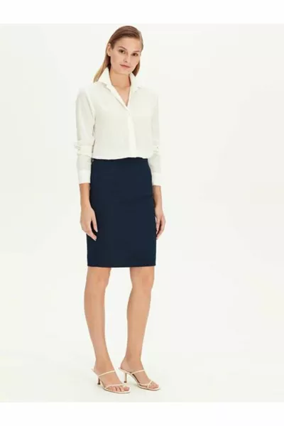 Gathering Pencil Skirt Navy Blue Lycra