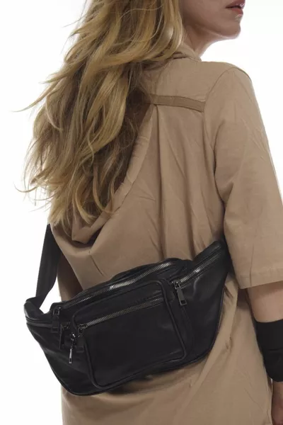 للجنسين أسود متعدد الجيب جلد طبيعي Freebag حقيبة الخصر وحقيبة الكتف