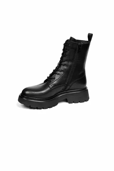Women's Black Genuine Leather Military Boots 