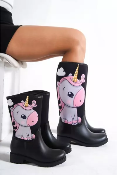 Moeder Dochter Combinatie Tiny Pony Gedrukte Pluche Waterdichte Regenlaarzen