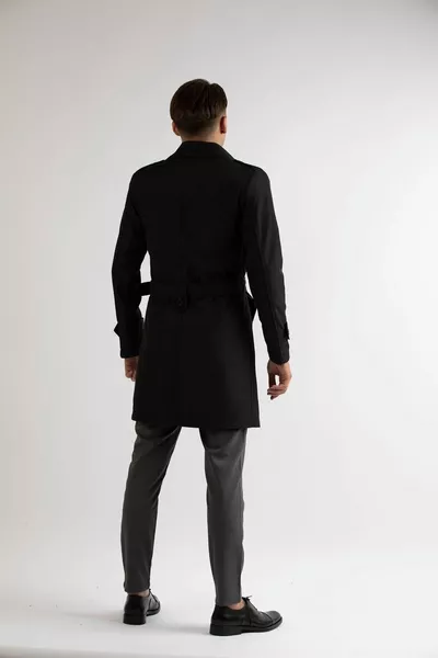 Slim Fit Men's Black Trench Coat