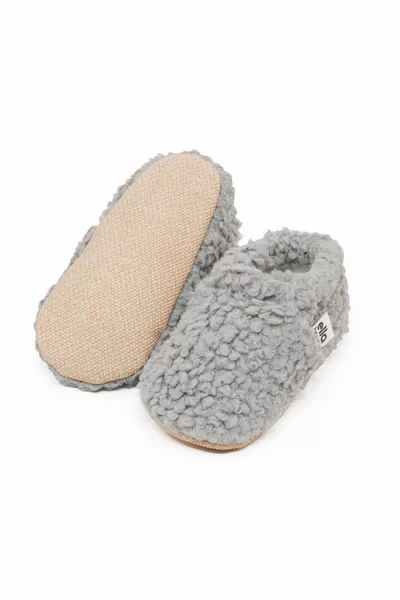 Teddy Baby Pandufu Home Booties, Non-Slip Soles, Organic Cotton Lining, Home Nursery Shoes Grey