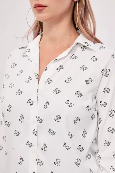 Chemise à manches longues à motif floral blanc pour femmes 