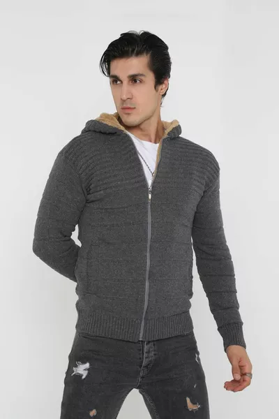 Мъжка кожена спортна жилетка с качулка