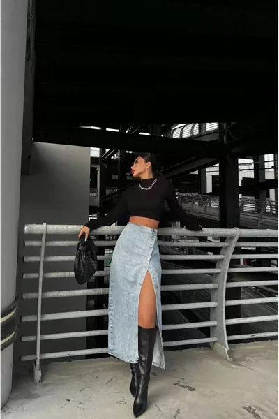 Gonna lunga con bottoni con spacco da donna