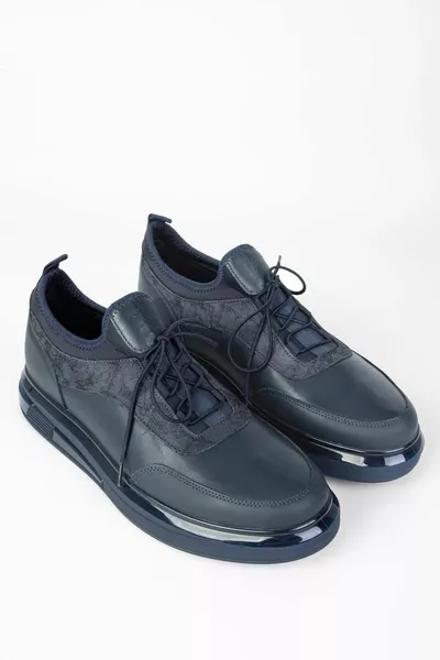 جلد طبيعي للرجال أحذية رياضية وأحذية رياضية باللون الأزرق الداكن