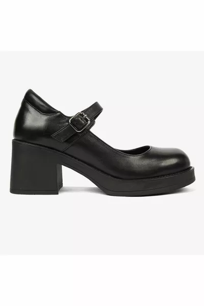 Schwarze Damenschuhe aus echtem Leder mit Absatz 