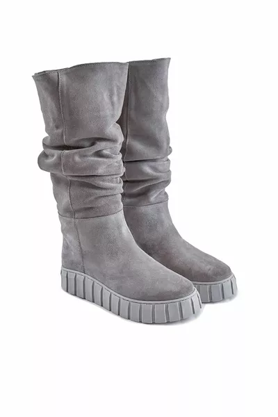 رمادي من جلد الغزال جلد طبيعي أحذية نسائية