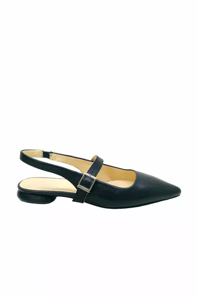 Round Heeled Ballet Flats with Leather Top Strap Women's Shoes